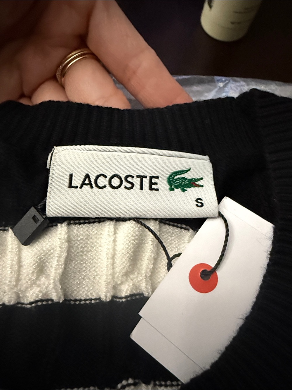 Lacoste Black and White Striped Kids Short Sleeve Sweater size S - Picture 4 of 4